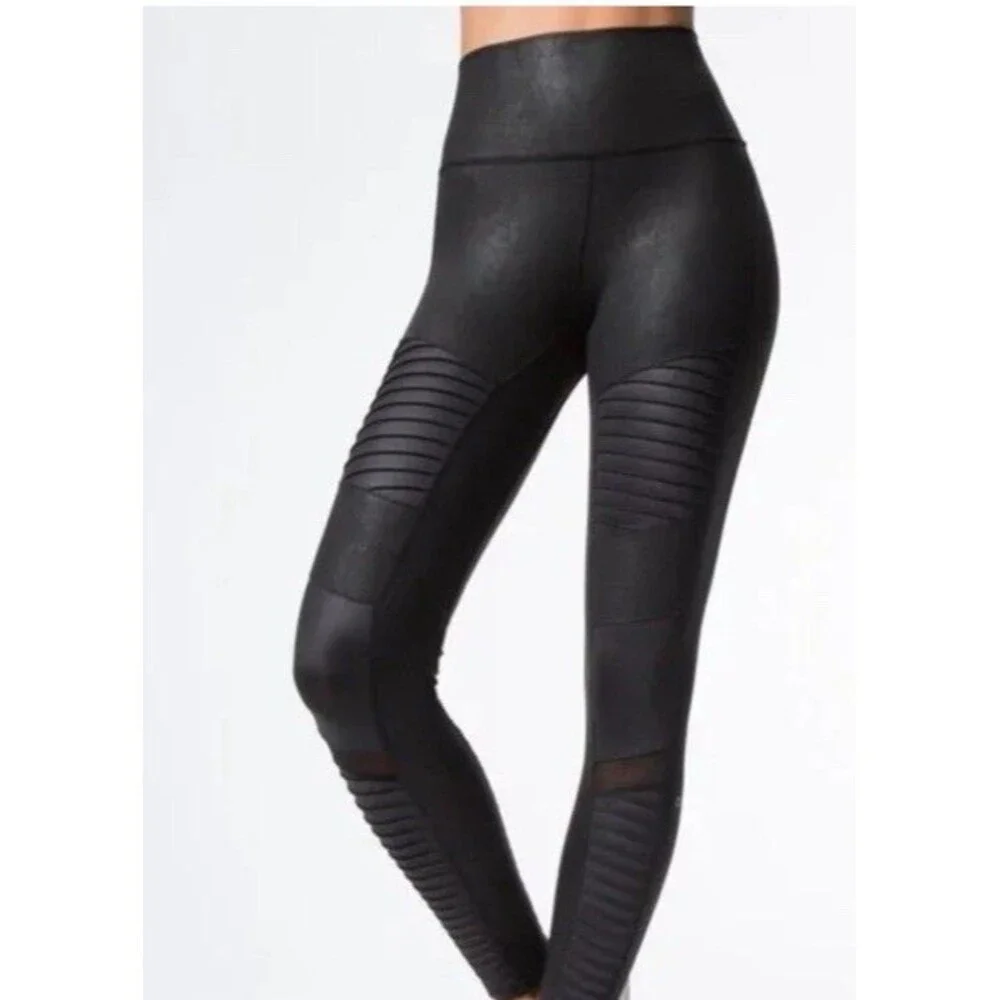 Alo Yoga Moto Legging Black Glossy Size XS Athleisure